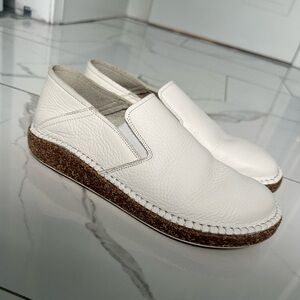 Birkenstock White Leather Slip-On loafers